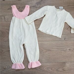 Vintage Knit Baby Outfit Set Pink & Cream | Made in Canada | 12M